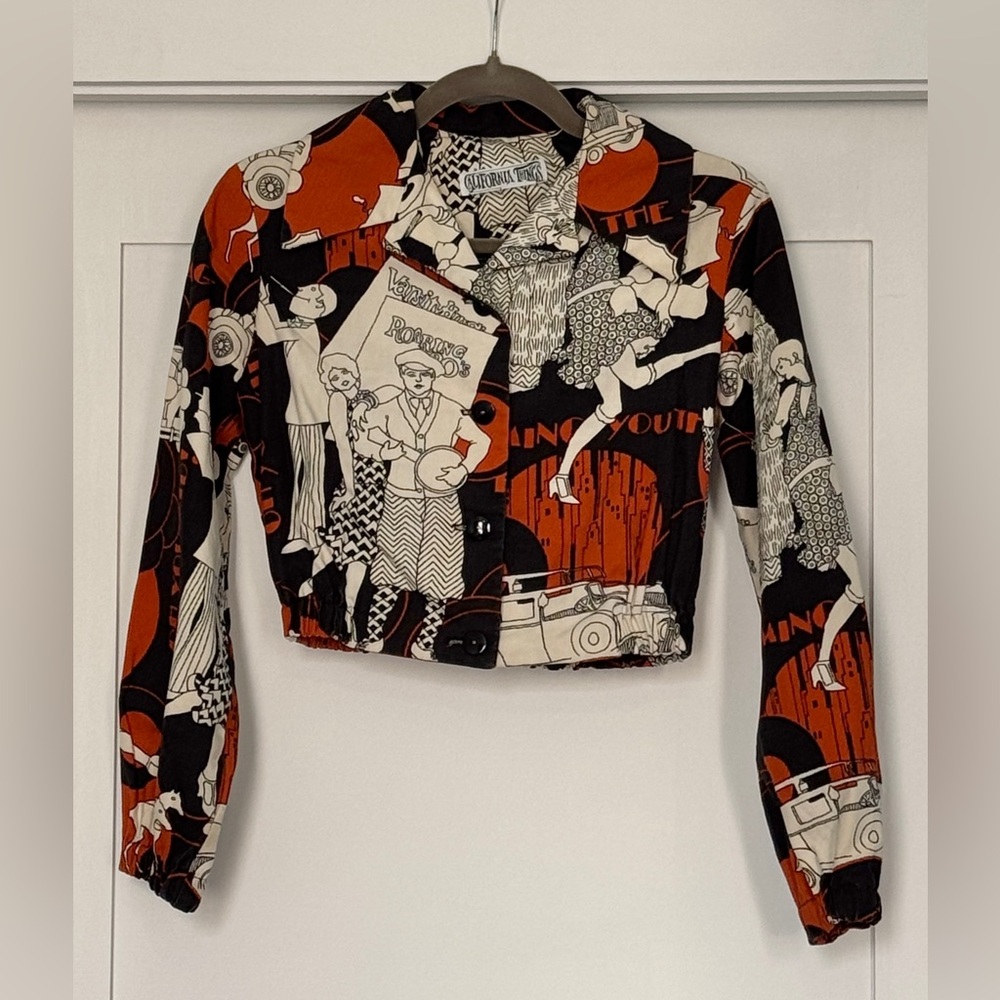 Groovy California Things Vintage Cropped Button-Front Flaper Jacket